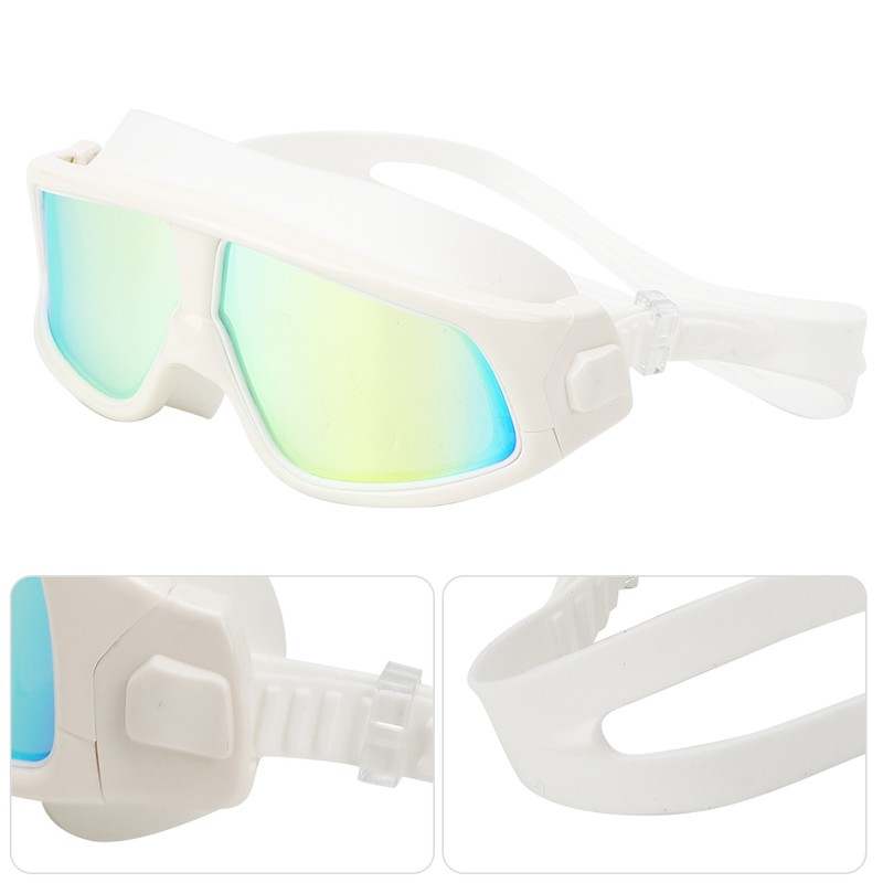 Adult Large Frame Waterproof Antifog Swimming Goggles Electroplate Plain Glass