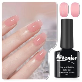 Aieenjor Nude Pink Nail Polish, Jelly Pink Gel Nail Polish, Sheer Peach Pink, Soak Off UV Light Cure Gel Polish, Art Design Manicure Salon DIY Salon Gel, 0.33 Fl Oz