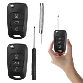 2PCS 3 Button Key Fob Case,Car Key Cover for Kia Sportage Compatible with Hyundai I20/I30/I35/Ix20 & Kia Ceed/Soul/Sportage,Car Key Fob for Hyundai,Folding Remote Key Shell Replacement (with Tool)
