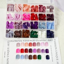 Short Square Press on Nails Glossy Full Copver Fake Nails Solid Color False Nails Pure Color Glue on Nails Reusable Artificial Acrylic Stick on Nails for Women Girls 12 Colors Manicure 576Pcs