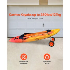 VEVOR Kayak Cart, 280lbs Load Capacity with 10 Inch Solid Tires, Heavy Duty Detachable Canoe Trolley Cart with Adjustable Width & Top Foam Protection, for Kayaks with Drain Holes of 2.54mm and Above
