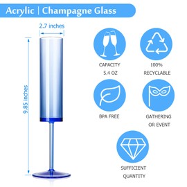 SHIQIKEJIPTY 12 PCS Blue Plastic Champagne Flutes 5.4 OZ Clear Acrylic Champagne Flutes Sparkling Wine Glasses Long Stem Crystal Champagne Glasses For Wedding Baby Shower Anniversary Party