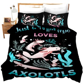 Lindo juego de edredón de salamandra Kawaii Axolotl juego de ropa de cama de tamaño individual, matrimonial, tamaño king, animales para niños, niñas, adolescentes, adultos, hombres y mujeres con 2