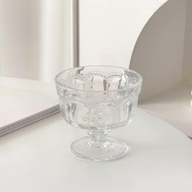 Boxonly Clear High-Stem Ice Cream Cups (Set of 2) - Handmade Glassware for Ice Cream, Yogurt, and Desserts