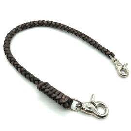 A-CRAFT Genuine Leather Hand-braided Wallet Chain, Short Type, 43cm Braided Leather Cowhide Wallet Chain, Bikers' Riders', dark brown