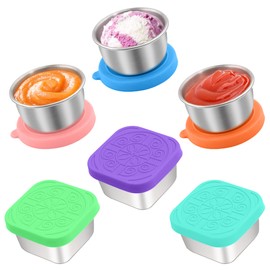 Qukaka 6 PCS Salad Dressing Container to Go,Handy Leakproof Stainless Steel Meal Prep Containers Reusable,Sauce Containers for Lunch Box, Picnics, Travel, Office and Kitchen Storage-1.6oz+2.7oz