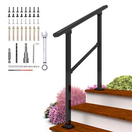 Arti-Life Hand Rails for Outdoor Steps,Railings for Outdoor Steps,3 Step Handrails for Outdoor Steps,Porch Handrail Wrought Iron Railing Kit for Concrete,Brick,Wood Steps