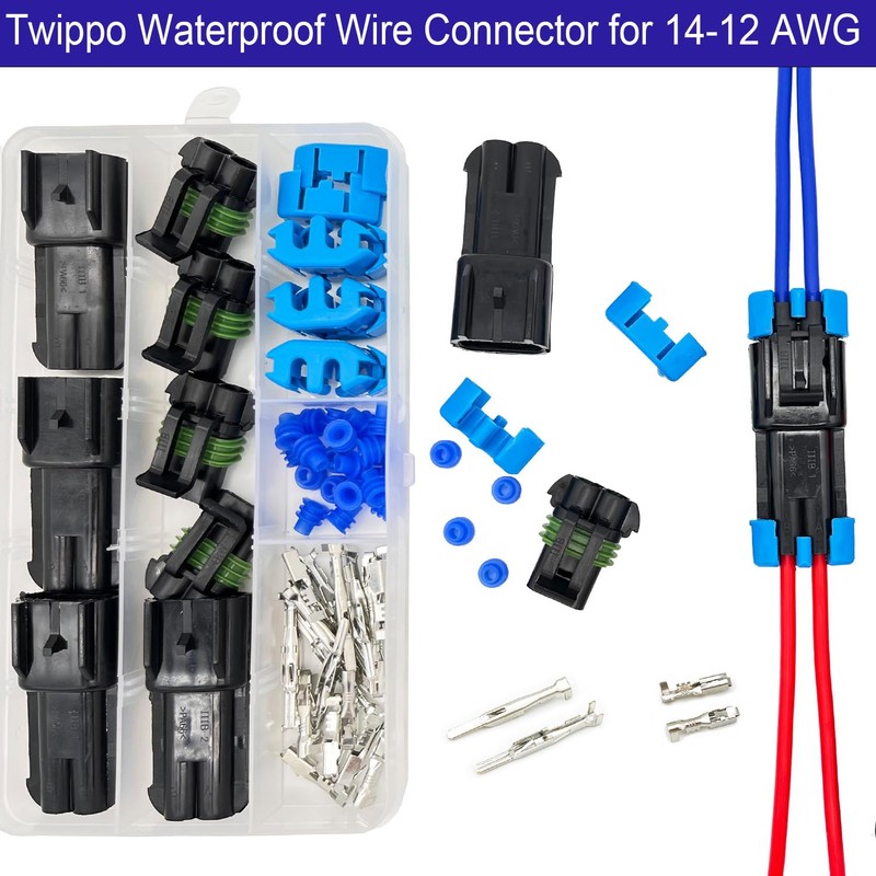 Twippo 14-12 AWG 2 Pin Connector Weather Pack Connectors Kit