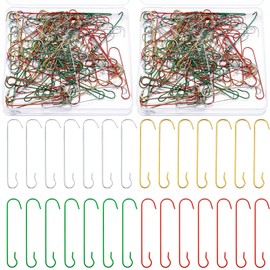 Mixweer 120pcs Christmas Ornament Hooks 0.51 x 2.36'' C Shape Ornament Hooks with Storage Box Christmas Tree Hooks for Decorations Metal Wire Hanging for Party Decor (Multicolor)