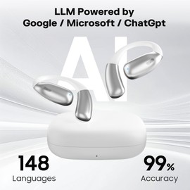 AI Real-Time Translation Earbuds,148 Languages Bluetooth Earbuds Translator,Large Language Models,ChatGPT,AI Conference Assistant,Voice Recorder,AI Agent,Suitable for Conference,Travel,Study,White