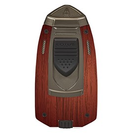 Lotus Mariner Cigar Lighter with Dual Pinpoint Wind-Resistant Torch Flames, Two Integrated Cigar Punches, Fuel Level Window, Large Flame Adjuster (Woodgrain)