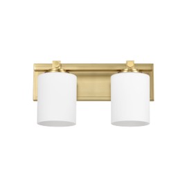 Gold Bathroom Vanity Light Fixtures, Aged Brass 2 Lights Transitional Vanity Lighting Fixture with Opal Glass Shade, Porch Wall Mount Light Fixture for Bathroom, Mirror Cabinets Hallway Stairs