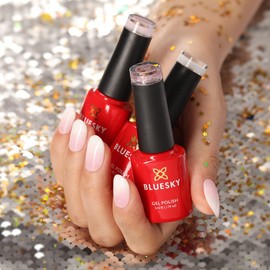 Bluesky French Ombre Manicure Gel Nail Kit, Gel Nail Polishes with Ombre Nail Art Brush, White, Pink, Glitter, 3 x 5 ml