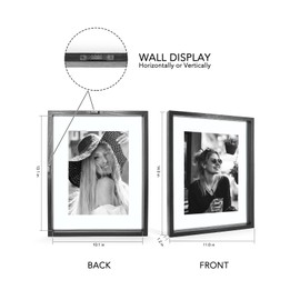 AceList 11x14 Floating Frames, Double Plexiglass Wood Picture Frame, Display Any Size Photo up to 11x14 photos for Desktop or Wall Hanging, Black
