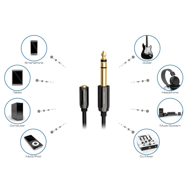 deleyCON 0.2 m Stereo Audio Jack Adapter Cable - 6.3