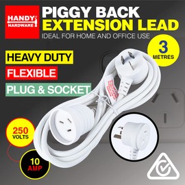 SAS Electrical 2400W Piggy Back Extension Lead, 3 Meter Length, White
