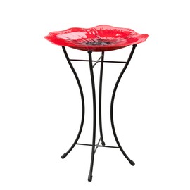 Panacea 086195 Poppy Glass Bird Bath birdbaths, 16 in. Dia, Red