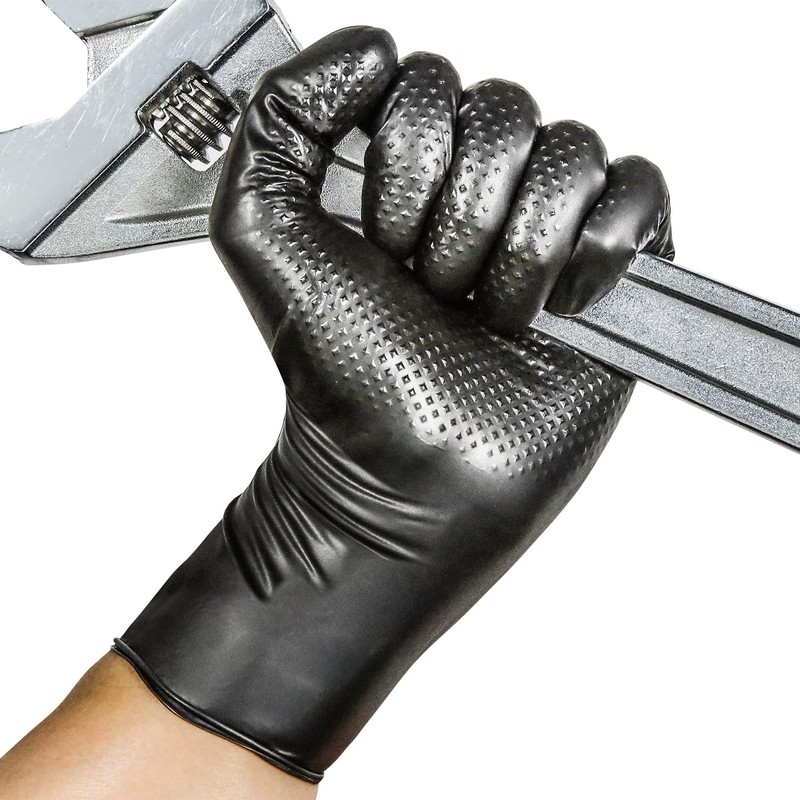Thick Mechanic Nitrile Gloves, Black, Large