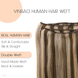 VINBAO Blonde Hair Weft Extensions Human Hair Brown Highlights Blonde Weft Hair Extensions Sew in Human Hair Weft 14 Inch 80g Weaving Hair Extensions Double Weft Sew in (weft#4P27,14'')