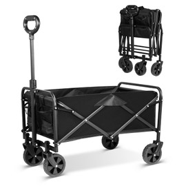 Collapsible Wagon Cart Foldable, Utility Pull Wagon, Portable Camp Garden Cart for Grocery, Camping, Shopping, Sports, Garden with Large Capacity