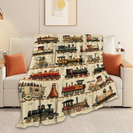 Train Blanket, Steam Train Blanket, Vintage Car Gifts Blankets Stuff Fleece Flannel Plush for Boys Men Women Girls Lovers Adults Soft Bedding Gift for Sofa Bed Office Home Decor 50"x40"