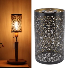 Metal lampshade, circular pattern cylindrical wrought iron small lampshade hollow sculpture for bedside table