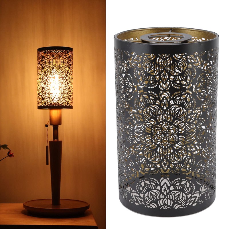 Metal lampshade, circular pattern cylindrical wrought iron small lampshade hollow