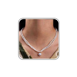 Layered Gold Pearl Strand Necklace Dainty Pearl Necklace for Women Wedding Bead Pearl Choker Beaded Pearl Chain Necklace Round White Single Pearl Pendant Necklace Thin Simple Bridal Necklace Jewelry