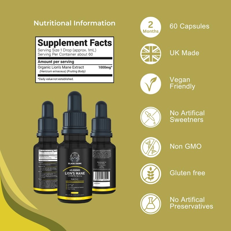 Lions Mane Supplement Liquid 1000mg - 60 Vegan Servings High
