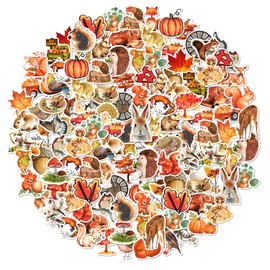 Fall Thanksgiving Stickers, 100 PCS Autumn Stickers, Cute Cartoon Maple Leaf Pumpkin Sticker Bulk, Vinyl Harvest Party Favorites Sticker Decals for Water Bottle Envelopes Laptop Scrapbooking