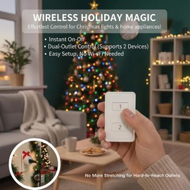 LoraTap Mini Wireless Remote Control Outlet Plug Adapter (2 Pack) with Remote, 2 Channel Wall Switch, 656ft Control Range for Indoor Lamps and Home Appliances, No Hub Required, 10A/1100W, White