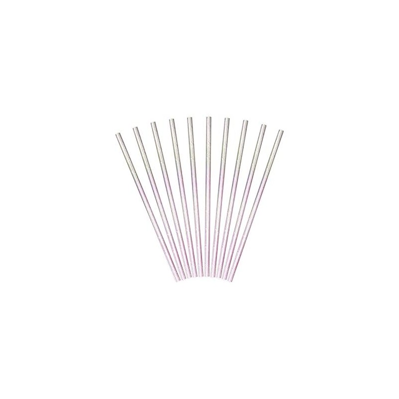 N//C Iridescent White Papers Straws, 7.75'' Cocktail Drinking Straws For