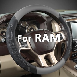 GIANT PANDA Car Steering Wheel Cover for RAM 1500 2500 3500, Compatible with Dodge RAM 15.5-16 inches - Black+Gray