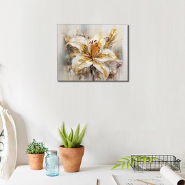 TISHIRON Paint by Numbers Adults Beginners Golden Flower Adult Painting by Numbers Kits Lily Floral DIY Oil Painting by Numbers with Brushes Blooming Art Crafts 40 x 50 cm (Frameless)