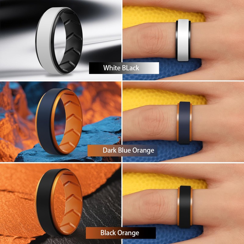 Silicone Wedding Rings for Men 1/4/5/6/7 Multipack of Breathable Airflow