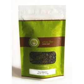 Mahamosa Flavored Mint Green Tea Blend and Tea Infuser Set: 4 oz Green Menthos Green Tea, 1 Stainless Steel Tea Ball Infuser (Bundle- 2 items)(Tea ingredients: Green tea, spearmint, natural crisped mint flavoring)