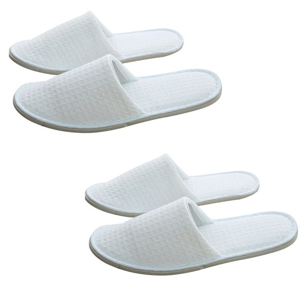 2 Pairs White Disposable Slipper SPA Slippers Non-Slip Closed Toe Spa Slippers White Spa Hotel Guest Slippers for Hotel Travel Salon Plane Party Guest