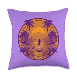 Enjoy SUP Stand Up Paddle Sport Surfboard Board Enjoy SUP Boat Sunset Stand Up Paddle Board Throw Pillow, 18x18, Multicolor