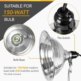 Simple Deluxe Tight Grip Clamp Lamp Light with 8.5" Aluminum Reflector & LCD Digital Aquarium Thermometer, 6 Feet 18/2 SPT-2 Cord, Upgrade Tight Grip, 1 Pack