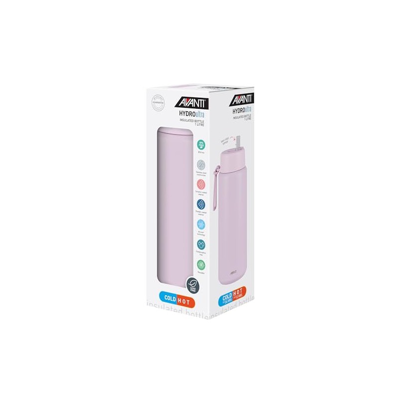 Avanti HydroUltra Stainless Steel Ceramic-Lined Vacuum Water Bottle with Strap,