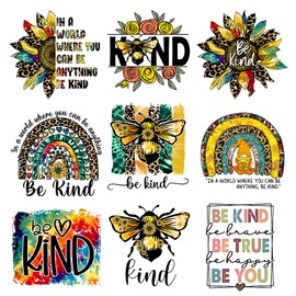 9Pcs Bee Kind Iron On Decals for Clothing Women DIY Heat Transfer Stickers for Clothes T-Shirt Jeans Backpacks Thermal Transfers Applique