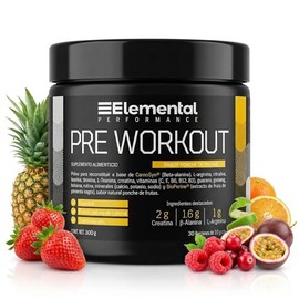 ELEMENTAL Pre Entreno con Creatina 300g Cafeína Natural Ponche de Frutas