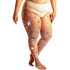 SUREPOCH Powerhouse Sturdy Radiant Rhinestone Fishnet Stockings, Plus Size Tights Club Outfits for Women