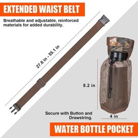 Dove Hunting Belt, Field and Game Belt with Bird Bag, 2 Shell Pockets, Water Bottle Holder, Adjustable Waterproof Upland Hunting Gear for Sporting Clays & Dove Hunting
