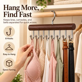 Wooden Hanger Organizer for Bras & Underwear – Multi-Hook Closet Storage Rack for Vests & Small Garments