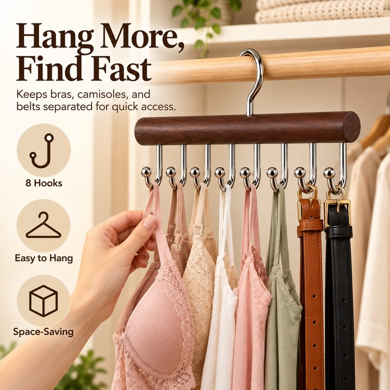 Wooden Hanger Organizer for Bras & Underwear – Multi-Hook Closet
