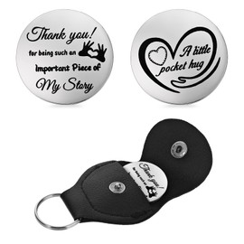 cobee Pocket Hug Token, Encouragement Long Distance Relationship Keepsake Double Sided Message Engraved Inspirational Stainless Steel Pocket Hug Token with Leather Keychain for Men, Women(Style-A)