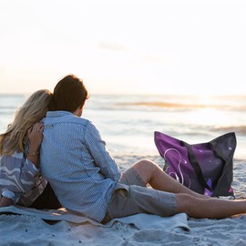 newplenty Beach Bag with Zip, Shopping Bag, Foldable, Large Waterproof Handbag, Women's Shoulder Bag, Purple butterfly