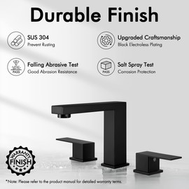 KES Black Bathroom Faucet with Bathroom Sink Drain with Overflow, 8 Inch Widespread Bathroom Faucet 3 Hole Vanity Faucet SUS 304 Stainless Steel Matte Black, L4350LF-BK-C1