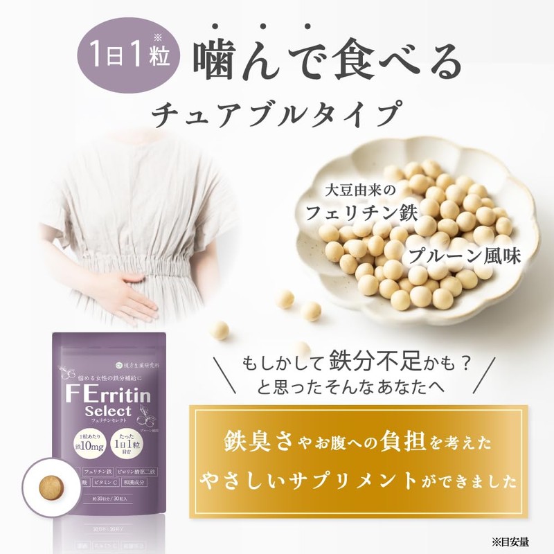フェリチンセレクト 鉄 10mg フェリチン鉄 ヘム鉄 葉酸 ビタミンC サプリメント 漢方生薬研究所 (2袋)
